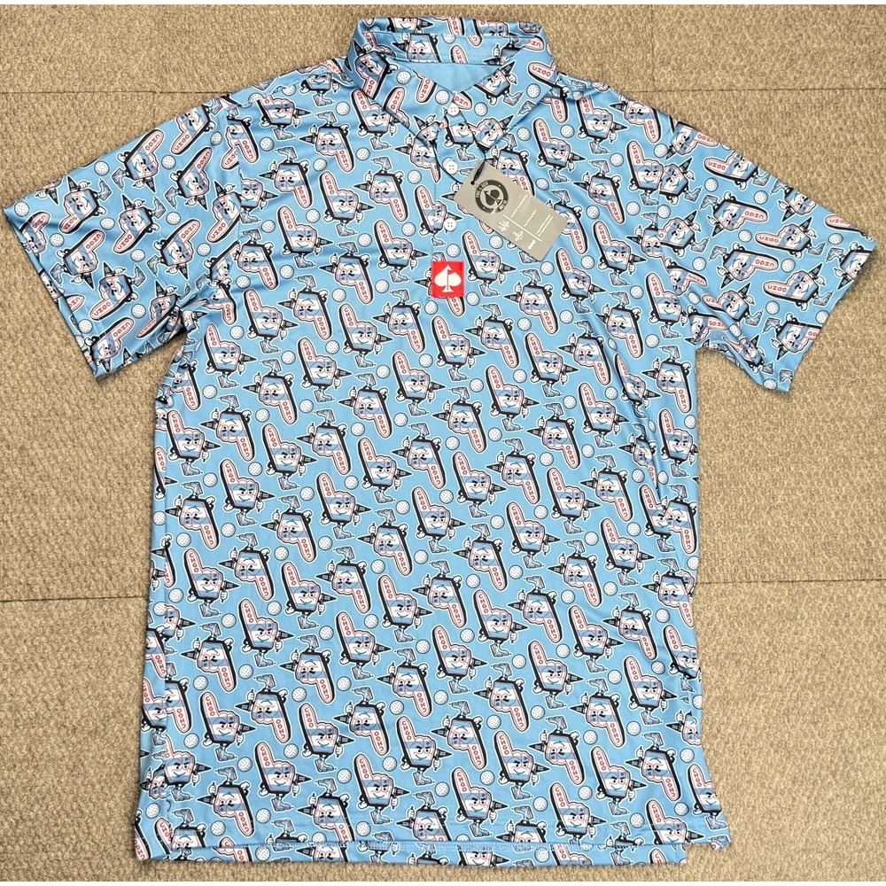 Pins & Aces Golf Co. Men's Chicago Logo Short Sleeve Golf Polo Shirt Size Medium